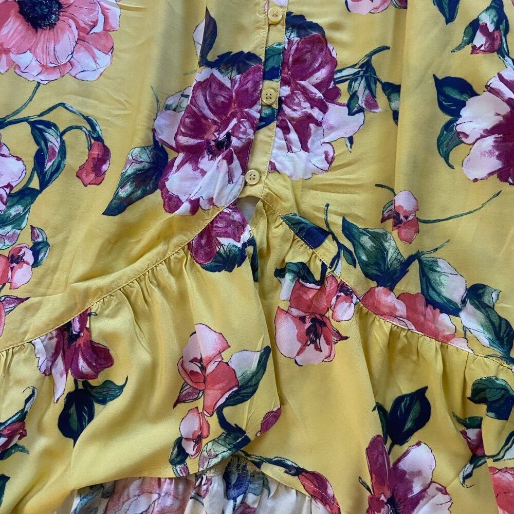 NWT BAND OF GYPSIES Yellow Floral Maxi Dress Off Shoulder Ruffle High Low Hem L - Picture 3 of 7